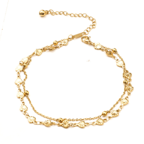 Stainless Steel Anklets Supplier - Gold Plated Embossed Heart Double Layer Minimalist Cute