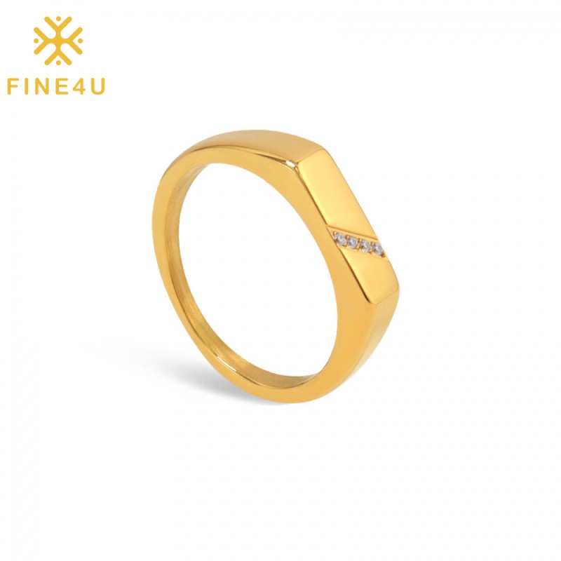 Stainless Steel Signet Rings Factory - Custom Design Micro Pave Zircon Gold Plated