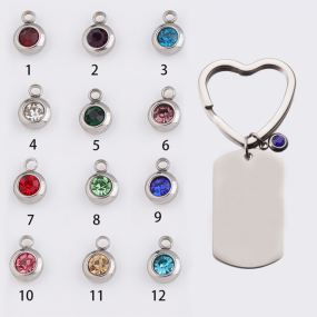 不锈钢狗牌厂家 - 可定制激光雕刻情侣生辰石钥匙扣