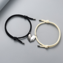 Stainless Steel Couple Bracelet Supplier - Valentine Jewellery Braided Rope Angel Wing Heart