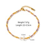 Stainless Steel Anklet Supplier - Gold Plated Freshwater Pearl Crystal Stacked Beaded