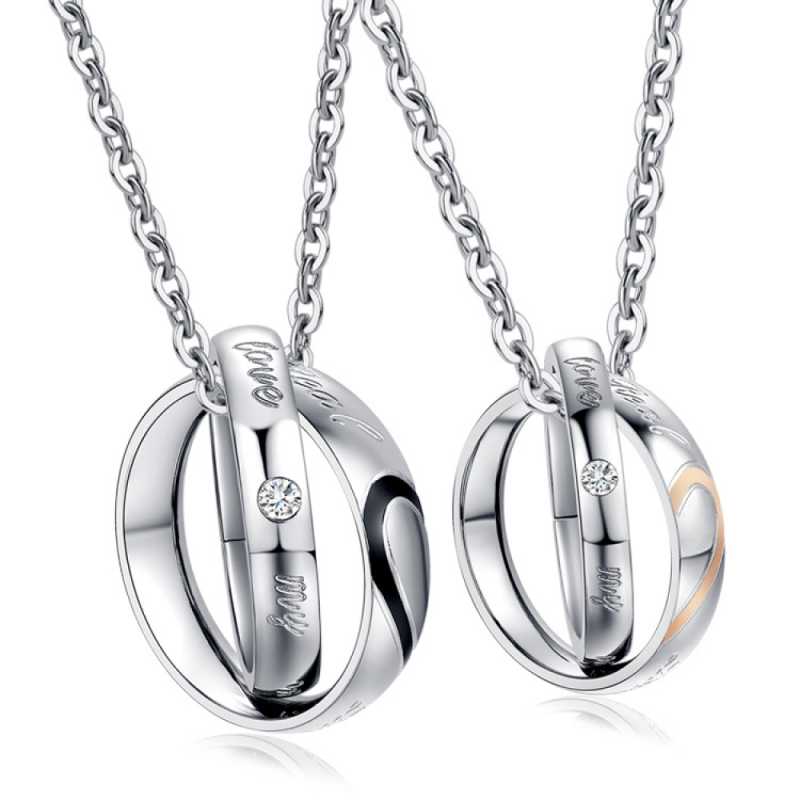 Stainless Steel Couple Necklace Supplier - Anniversary Gift Interlocked Ring Pendant Chain