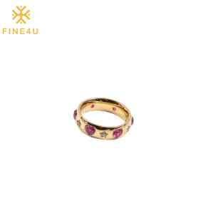 Stainless Steel Star Rings Manufacturer - Gold Plated Zircon Diamond Inlaid Red Heart Women