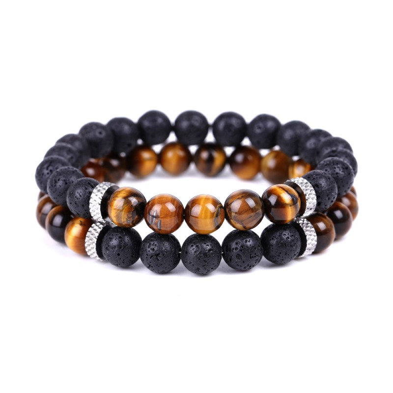 Stainless Steel Bracelet Factory - Handmade Volcanic Lava Bead Tiger Eye Fathers Day Gift