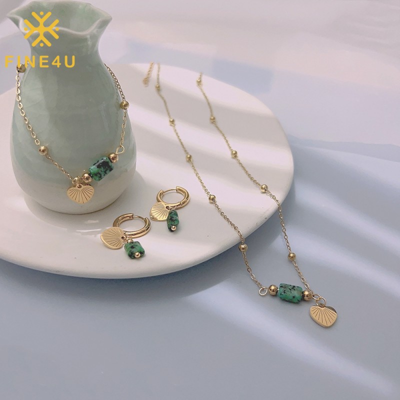 Stainless Steel Jewelry Set Supplier - Gold Plated Heart Pendant Turquoise Natural Stone