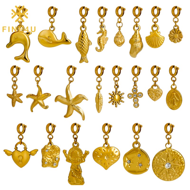 Stainless Steel Charms Manufacturer - Ocean Style Gold Plated Clasp Pendants Jewelry Making