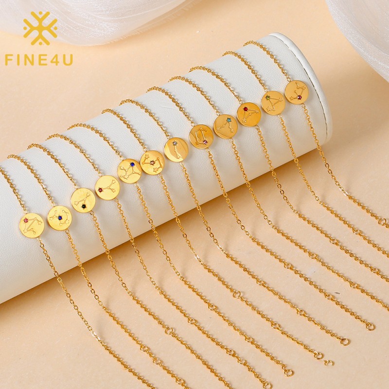 Stainless Steel Charm Bracelet Factory - Inlaid Zircon Round 12 Zodiac Sign No Fading