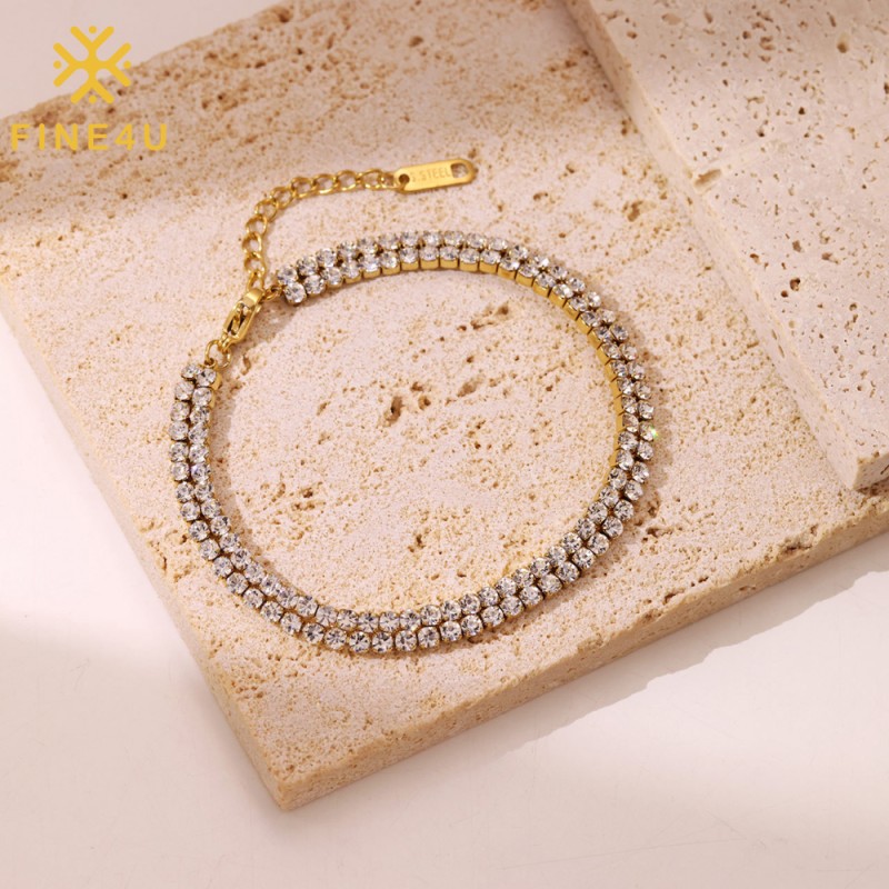 Stainless Steel Tennis Bracelet Manufacturer - PVD Gold Plated Double Layer Zircon Stone