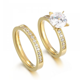 Stainless Steel Couple Ring Set Factory - Valentines Day Cubic Zircon Diamond Promise