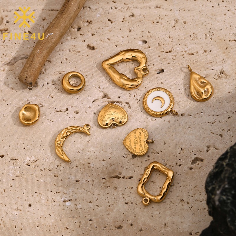 Stainless Steel Charms Manufacturer - Moon Star Heart Waterdrop Gold Plated DIY Accessories