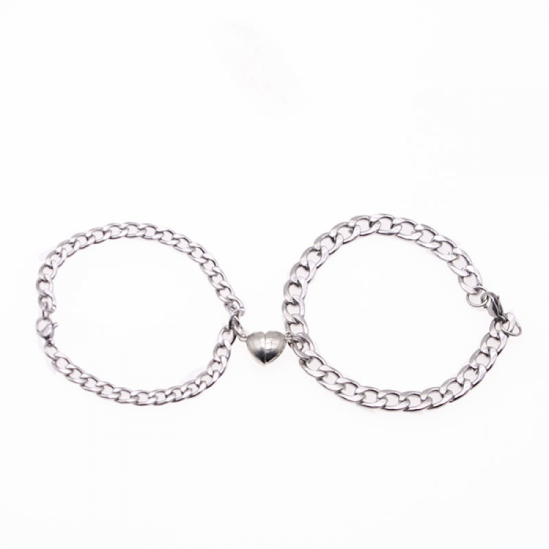 Stainless Steel Couple Bracelet Factory - Waterproof Cuban Link Heart Magnetic Valentine