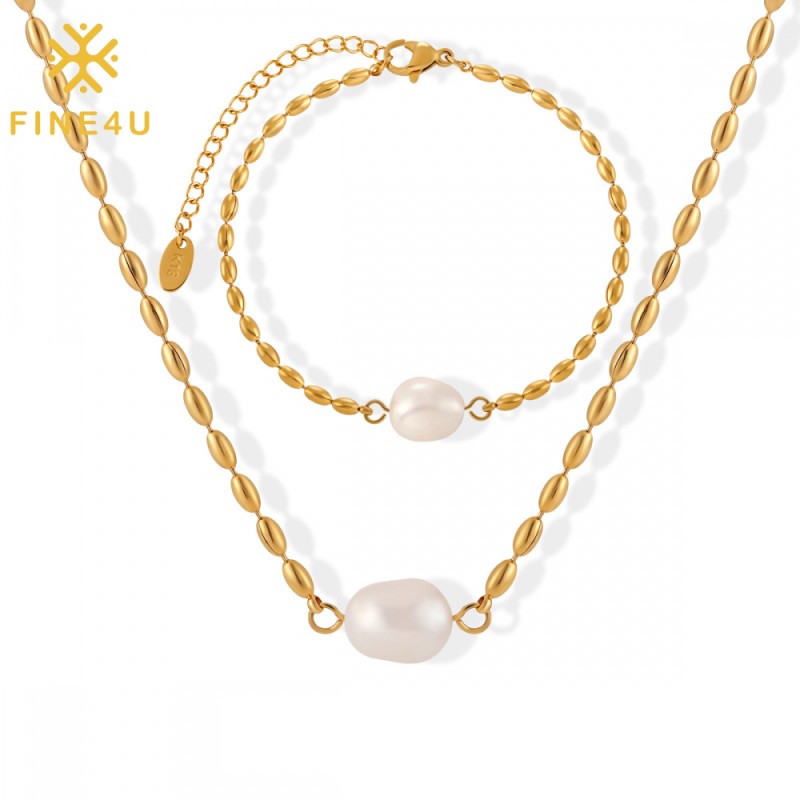 Stainless Steel Pearl Jewelry Set Manufacturer - Gold Plated Beaded Necklace Bracelet Set