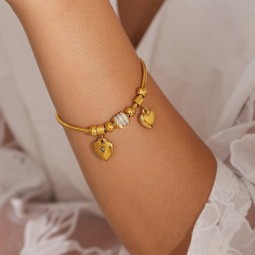 Stainless Steel Bangle Bracelet Supplier - Gold Plated Snake Chain Rhinestone Heart Charm