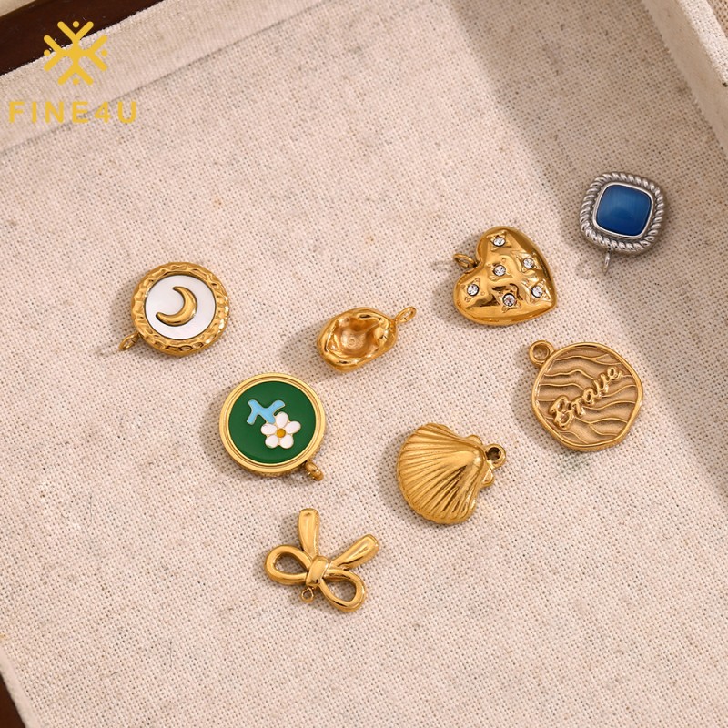Stainless Steel Jewelry Charms Factory - Waterproof Shell Zircon Geometric Gold Plated DIY