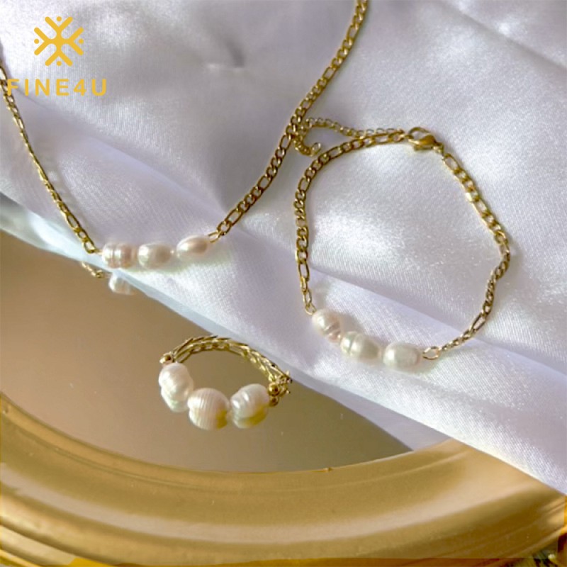 Stainless Steel Pearl Jewelry Set Factory - Gold Plated Fresh Water Pearl Necklace Bracelet Ring