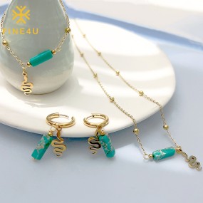 Stainless Steel Jewelry Set Factory - Natural Stone Bead Snake Pendant Turquoise Girls Set