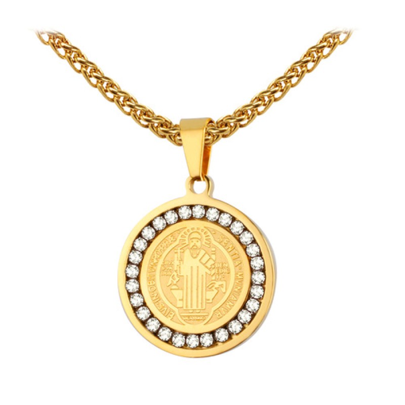 Stainless Steel Pendant Necklace Factory - Gold Plated Catholic Saint Benedict Medal
