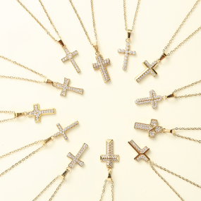 Stainless Steel Cross Pendant Necklace Manufacturer - Gold Plated Waterproof Zircon Religious