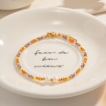 Stainless Steel Anklet Supplier - Gold Plated Freshwater Pearl Crystal Stacked Beaded