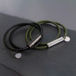 Stainless Steel Couple Bracelets Manufacturer - Engraved Layered Braided Leather Valentine