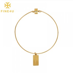 不锈钢手链工厂 - 几何方形雕刻爱心磁铁镀金