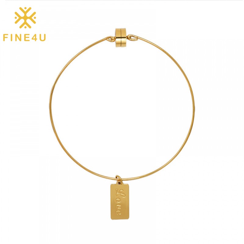 Stainless Steel Bracelet Factory - Geometric Square Engraved Love Magnet Gold Plated