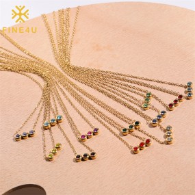 Stainless Steel Birthstone Necklace Supplier - Gold Plated Three Round Cubic Zircon Pendant