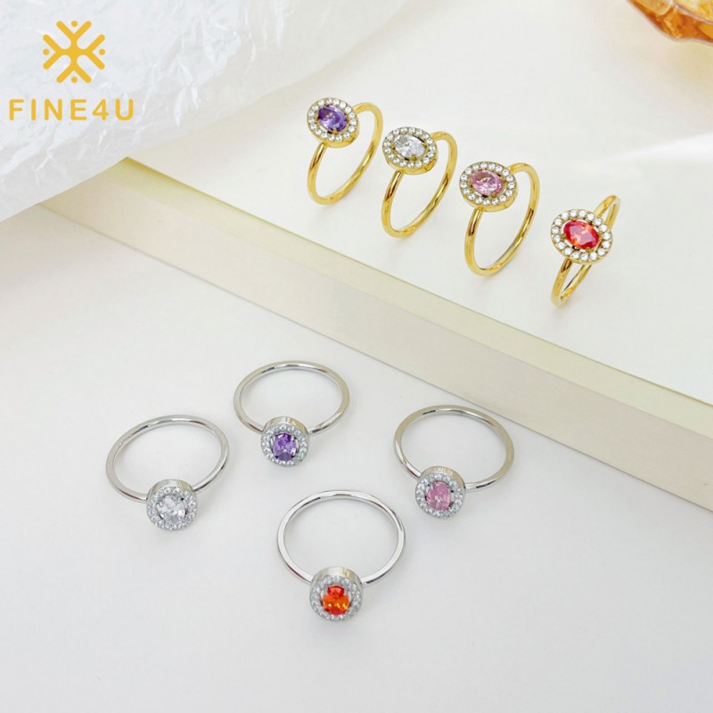 Stainless Steel Zircon Ring Factory - Oval Cut Multicolor Cubic Zirconia Unique Design