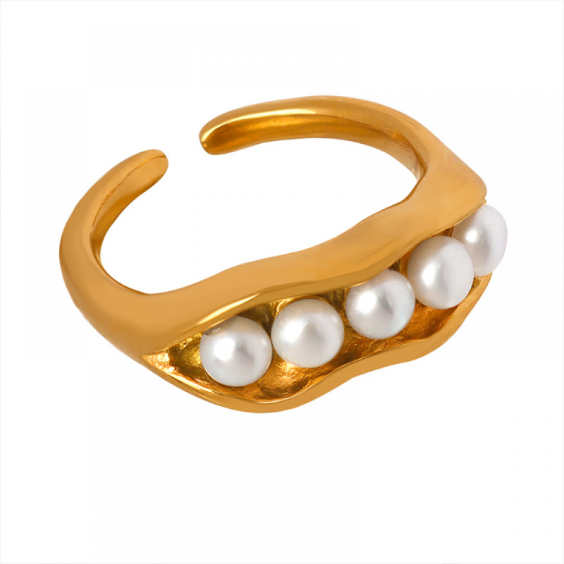 Stainless Steel Pearl Ring Supplier - Gold Plated Beaded Inlaid Freshwater Pearls Open Ring