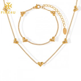 不锈钢饰品套装厂家 - 镀金立方氧化锆心形吊坠女套装