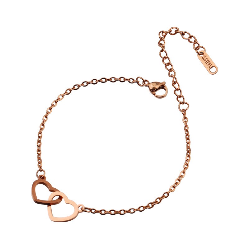 Stainless Steel Anklet Bracelet Factory - Valentine Day Women Gift Double Heart Gold Plated