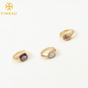 不锈钢锆石戒指工厂 - 大号粗体不规则彩色饰品批发