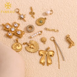 Stainless Steel Pendant Charms Supplier - Gold Plated Bow Wave Pearl Jewelry Making Accessories