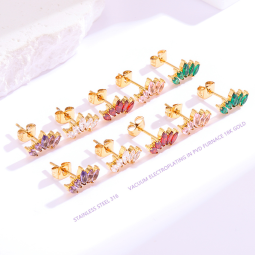 Stainless Steel Stud Earrings Manufacturer - Gold Plated Wheat Zircon Hypoallergenic