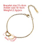 Stainless Steel Anklet Bracelet Factory - Valentine Day Women Gift Double Heart Gold Plated
