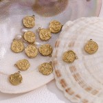 不锈钢星座配件供应商 - 复古浮雕14K镀金12星座吊坠