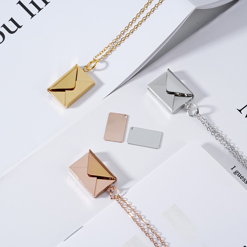 Stainless Steel Locket Necklace Factory - Custom Envelope Pendant Secret Message Card