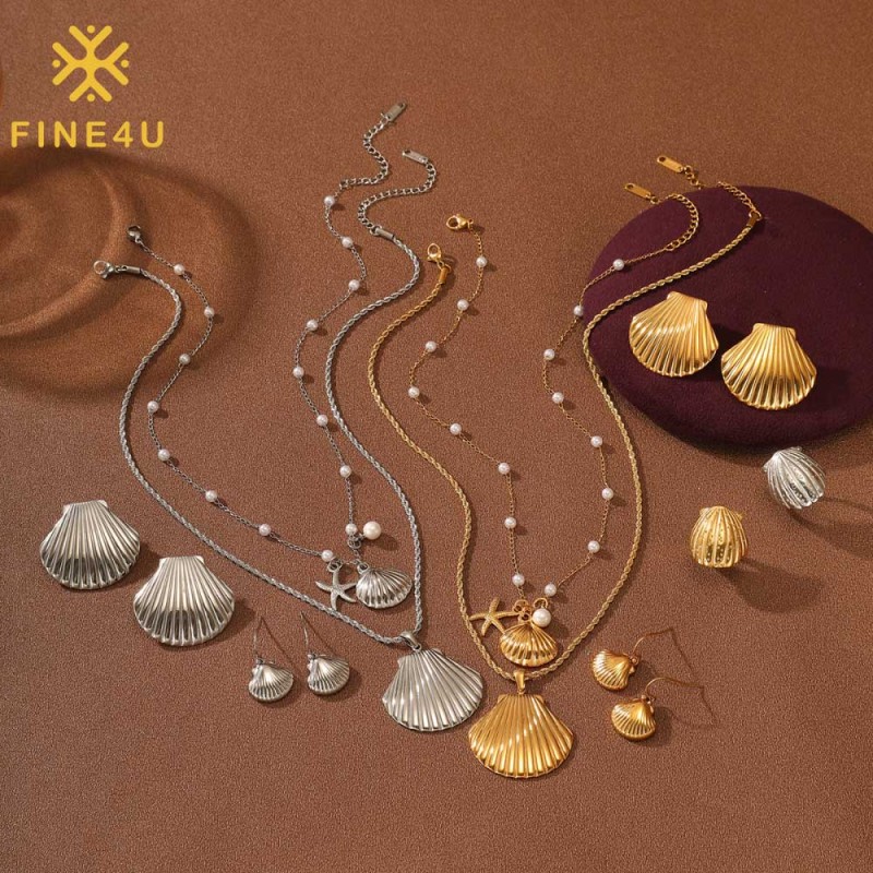 Stainless Steel Jewelry Set Manufacturer - Gold Plated Starfish Seashell Pearl Ocean Summer