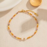 Stainless Steel Anklet Supplier - Gold Plated Freshwater Pearl Crystal Stacked Beaded