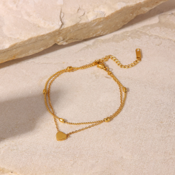 Stainless Steel Anklets Manufacturer - Gold Plated Heart Charm Dainty Simple Waterproof