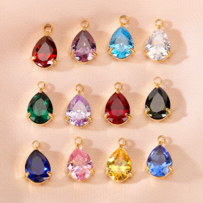 Stainless Steel Birthstone Pendant Supplier - Water Drop Teardrop Zircon Birthstone Charms