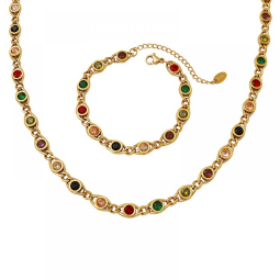 Stainless Steel Jewelry Set Manufacturer - Copper Gold Plated Fish Eye Zircon Splicing Chain