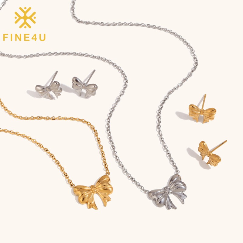 Stainless Steel Jewelry Set Factory - Gold Plated Bow Knot Women Jewelry Non Tarnish