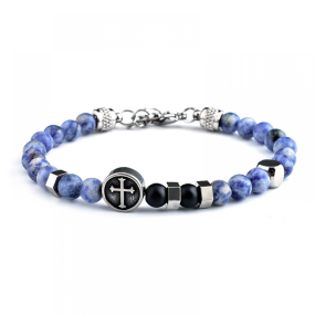 Stainless Steel Bracelet Supplier - Handmade Cross Bead Onyx Peacock Agate Natural Gems