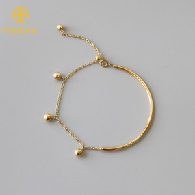 Stainless Steel Bangle Bracelet Supplier - Gold Plated Dangle Beads Charm Minimalist Trendy