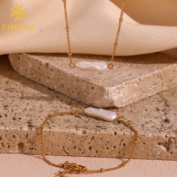 Stainless Steel Pearl Jewelry Set Factory - Gold Plated Baroque Freshwater Pearl Necklace Bracelet