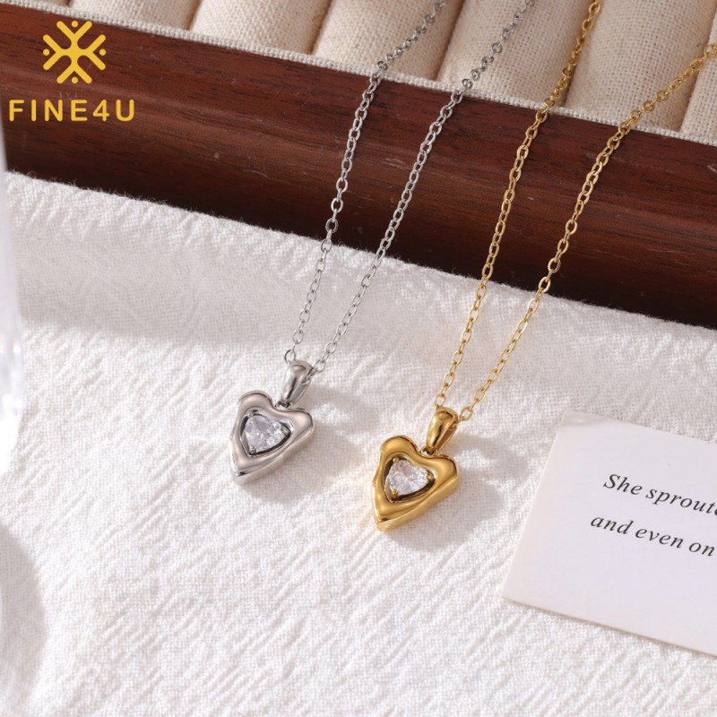 Stainless Steel Heart Pendant Necklace Factory - Gold Plated Cubic Zirconia Women Jewelry