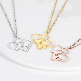 Stainless Steel Heart Necklace Supplier - Mother's Day Gift Gold Plated Child Pendant