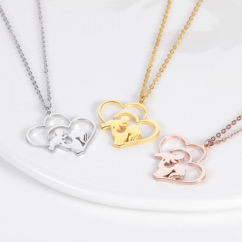 Stainless Steel Heart Necklace Supplier - Mother's Day Gift Gold Plated Child Pendant