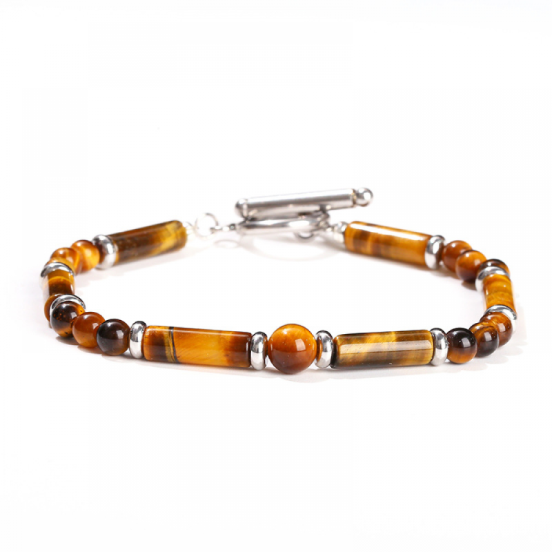 Stainless Steel Bracelet Manufacturer - Handmade Tiger Eye Beaded OT Buckle Vintage Jewelry
